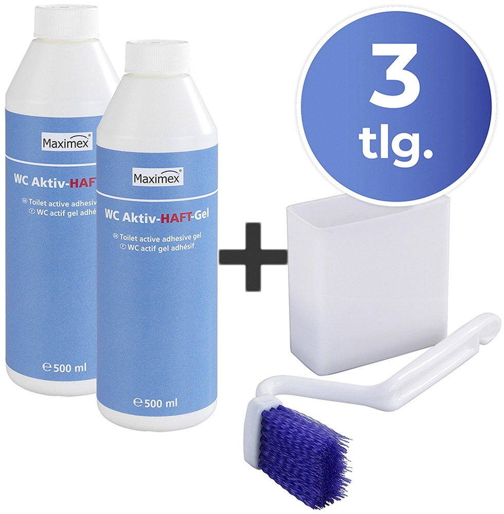 Reinigungs-Set MAXIMEX "WC-Randreiniger und WC-Aktiv-Haftgel", blau, B:4,5cm H:23cm L:9,2cm, Reinigungs-Sets, Reinigungsmittel WC-Reiniger, bei hartnäckigen Verschmutzungen der Toilette, je 500 ml, Ozean-Duft