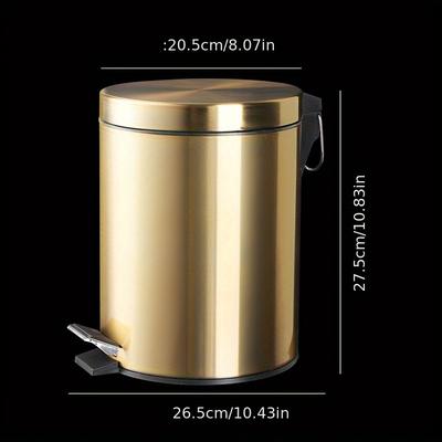 TEMU Orz 5l Champagne Trash Can, Cylindrical Metal Garbage Bin, Quiet Close Lid, Painted , With Plastic Inner , For Home And Hotel Use Image