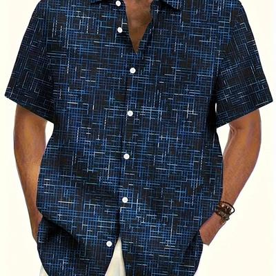 TEMU Men's Geometric Print Short Sleeve Shirt - Trendy Casual Summer Wear Image
