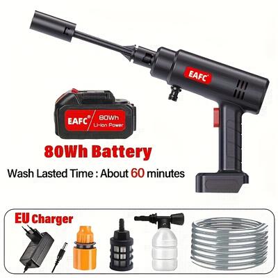 TEMU Eu Plug High Pressure Electric Washer, High Power Household High Pressure Washer, 40/80wh Large Capacity, Equipped With Foam Bottle, Suitable For Car, Floor Cleaning, Eafc Image