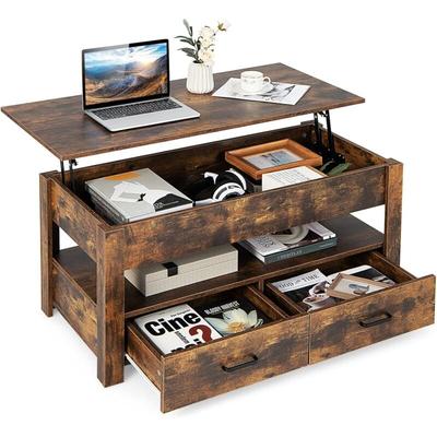 Costway - Couchtisch höhenverstellbar, Sofatisch mit anhebbarer Tischplatte & 2 Schubladen, Image