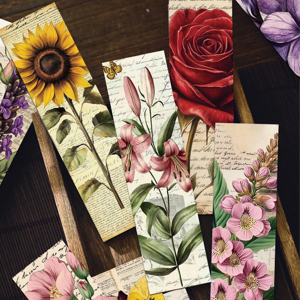30 Stück Vintage-Blumen-Lesezeichen für Studenten, zum Lesen von Büchern, beschriftet, für Schule, Schreibwaren, ästhetisches Lesezeichen, kreatives Geschenk Image