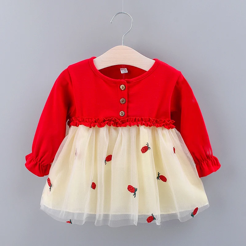 Frühling und Herbst neues Baby Mädchen Prinzessin Kleid, Ananas bestickte Kinder Langarm Kleidung (1-3 Jahre alt) Image