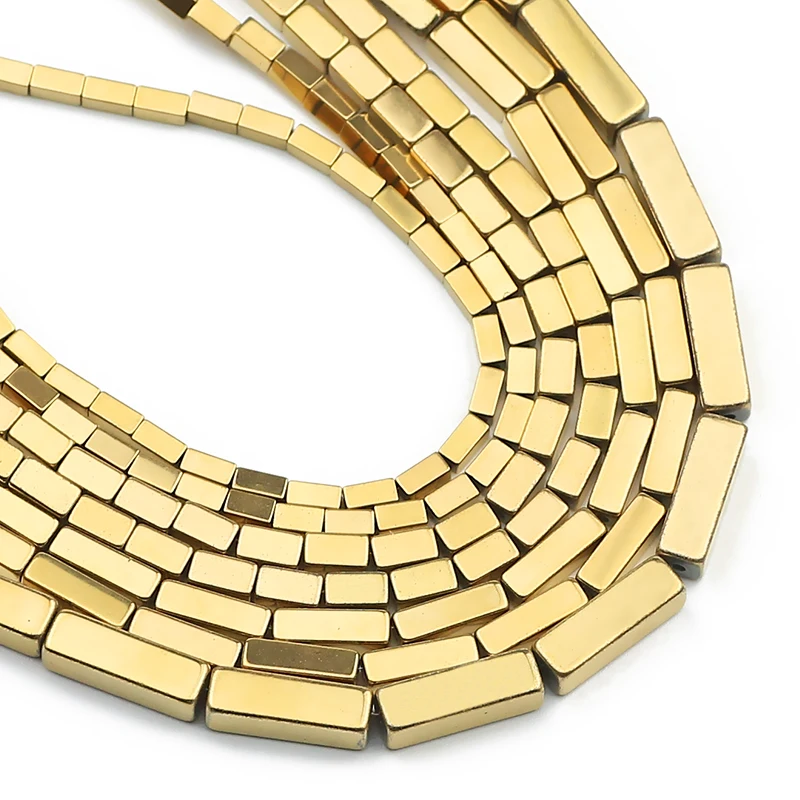 3a Retention farbe 2/4/9/13mm langer quadratischer Hämatit-Naturstein echte vergoldete lose Perlen für die Schmuck herstellung DIY-Armbänder Image