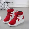 2020 dicken Plattform Turnschuhe Casual Lace-Up Keile High Heel Frauen Schuhe Outdoor Schwarz Rot