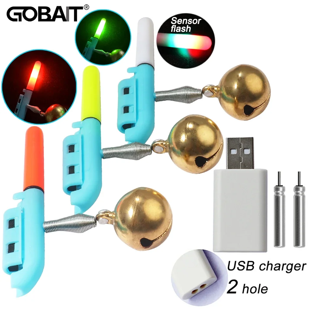GOBAIT Große Angeln Licht Stick Glocke Clip Stange Leuchtende LED CR425 3,6 V Batterie USB Ladung Nacht Helle Fisch beißen Alarm Blitz Lampe