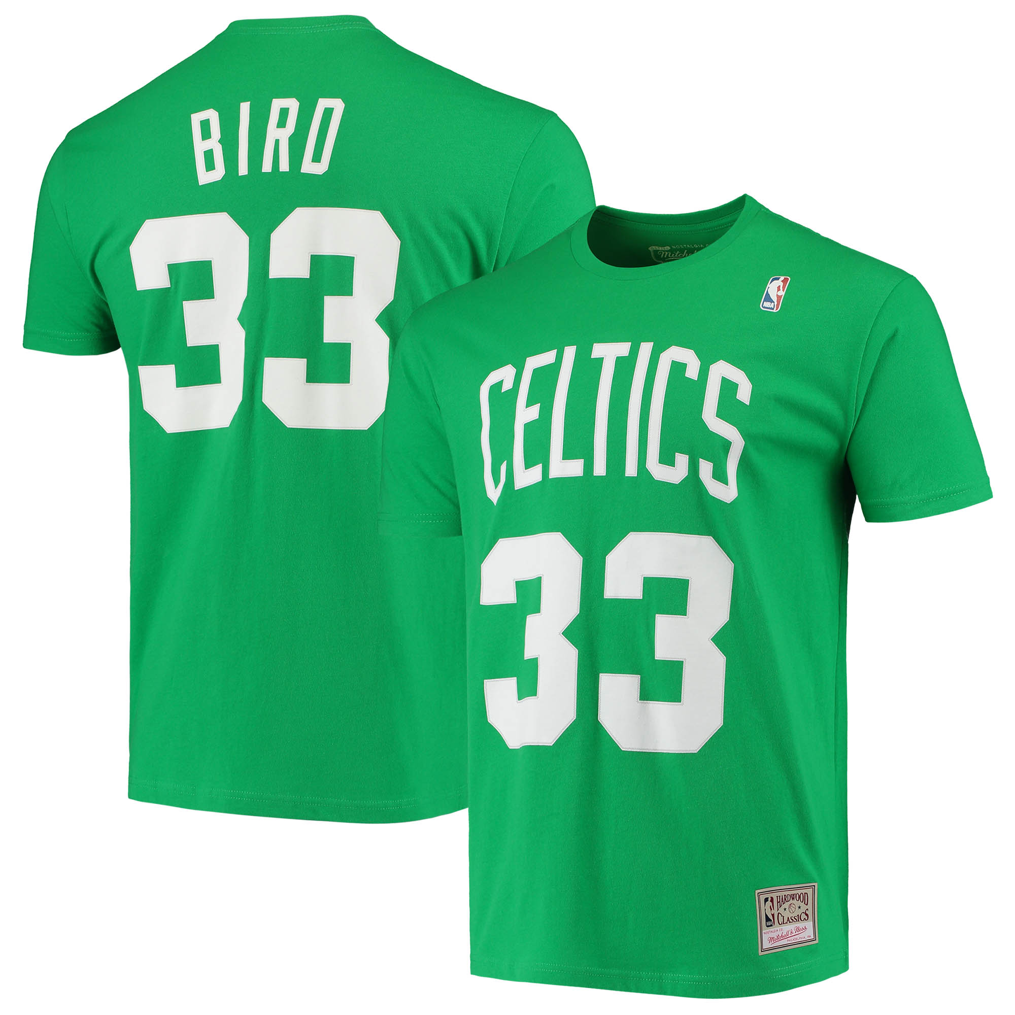 Mitchell & Ness Larry Bird Kelly Green Boston Celtics Hardwood Classics Stitch T-Shirt für Herren mit Name und Nummer Image