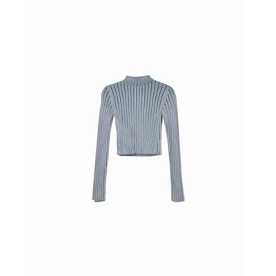Bershka High Neck Ribbed Sweater Women Xs Blue