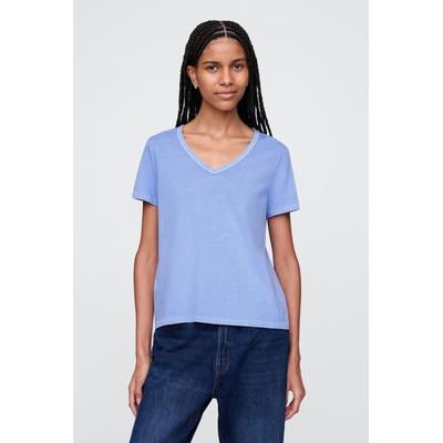 Gap Womens Blue Organic Cotton Vintage V Neck Short Sleeve T-Shirt - Blue