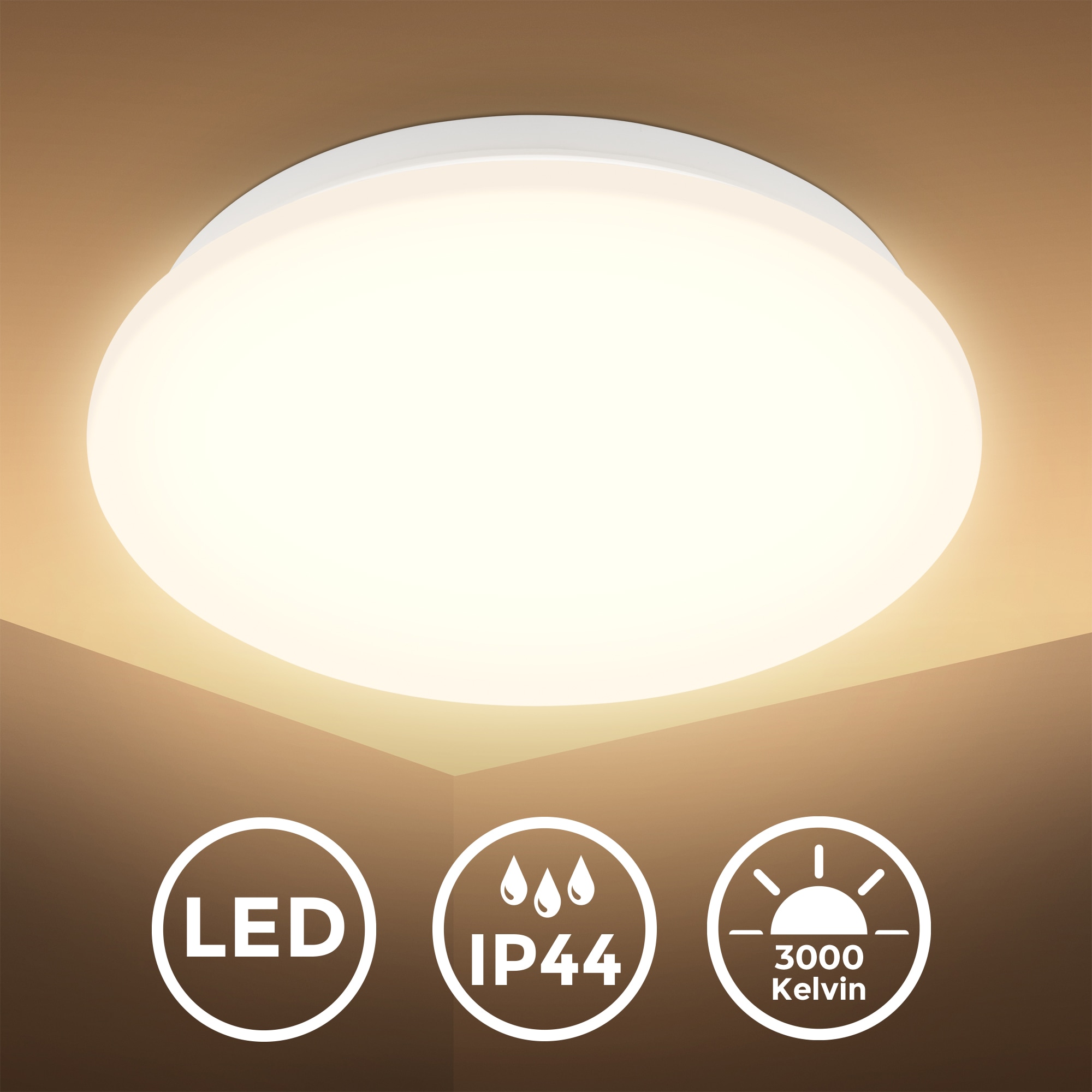 B.K.LICHT LED Deckenleuchte "LED Bad Deckenleuchte mit Mikrowellensensor", weiß, 1, Ø 27cm H: 6cm, 1 Stk., Leuchten, 12W 1300Lm 3000K IP44 270x60mm (DxH) Image
