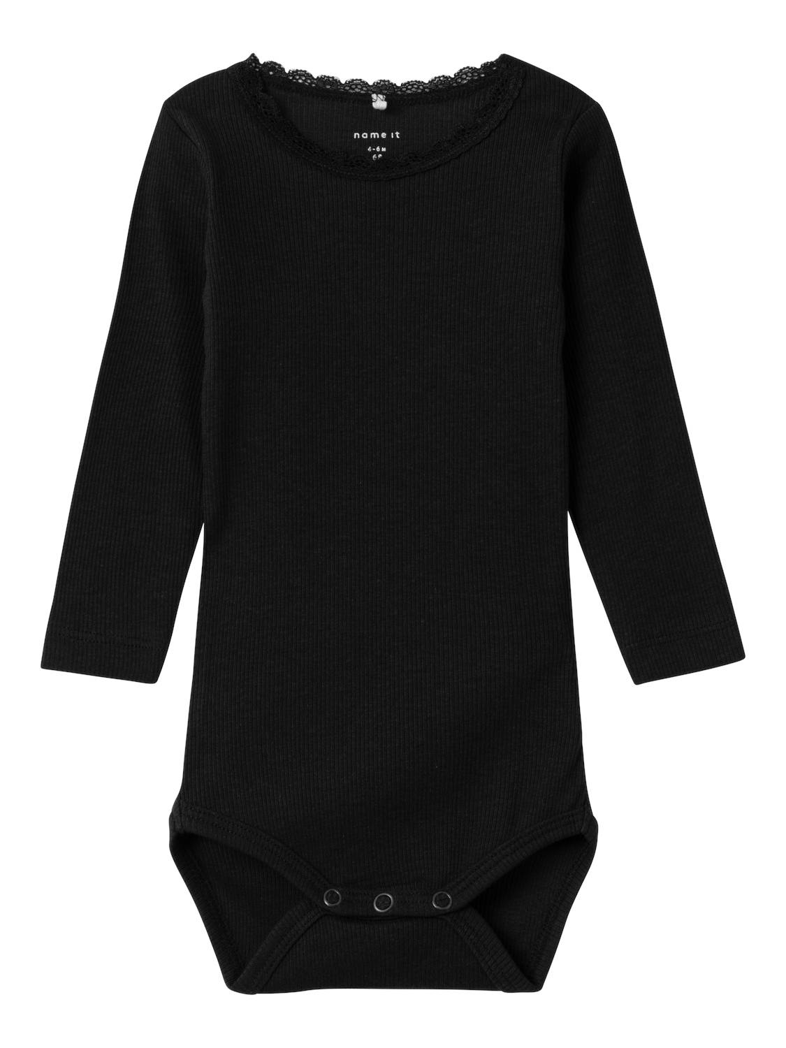 Langarmbody NAME IT "NBFKAB LS BODY NOOS", Baby, Gr. 50, N-Gr, schwarz, Jersey, Obermaterial: 57% Baumwolle, 38% Modal, 5% Elasthan, unifarben, Casual, normal, Rundhals, Bodys Image