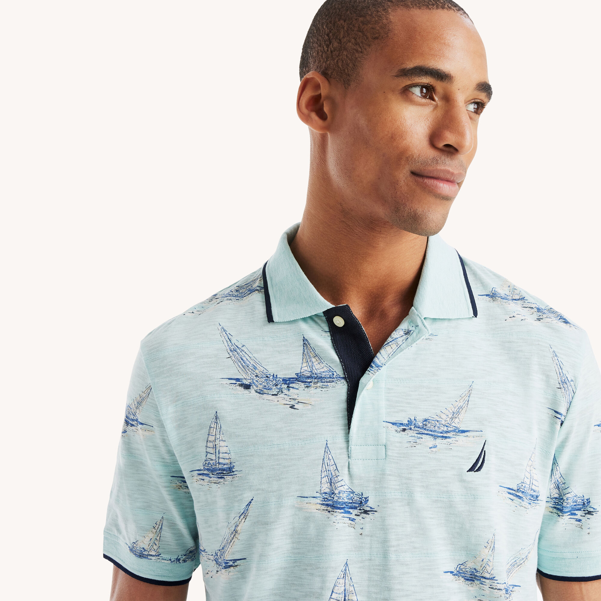 Nautica Men's Classic Fit Printed Polo 499 (Aqua Splash), XS