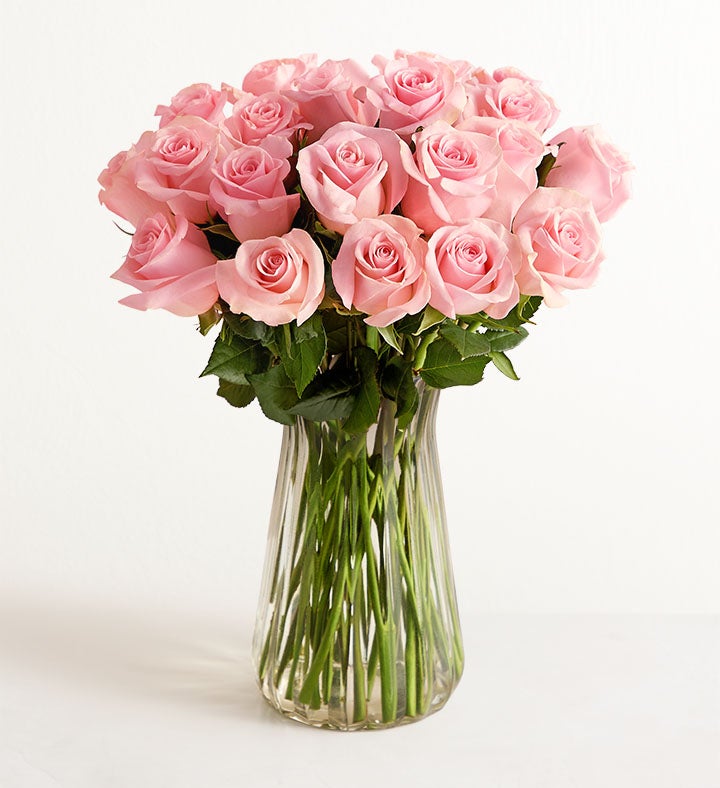 1-800-Flowers Flower Delivery Pink Petal Roses 24 Stems W/ Clear Vase
