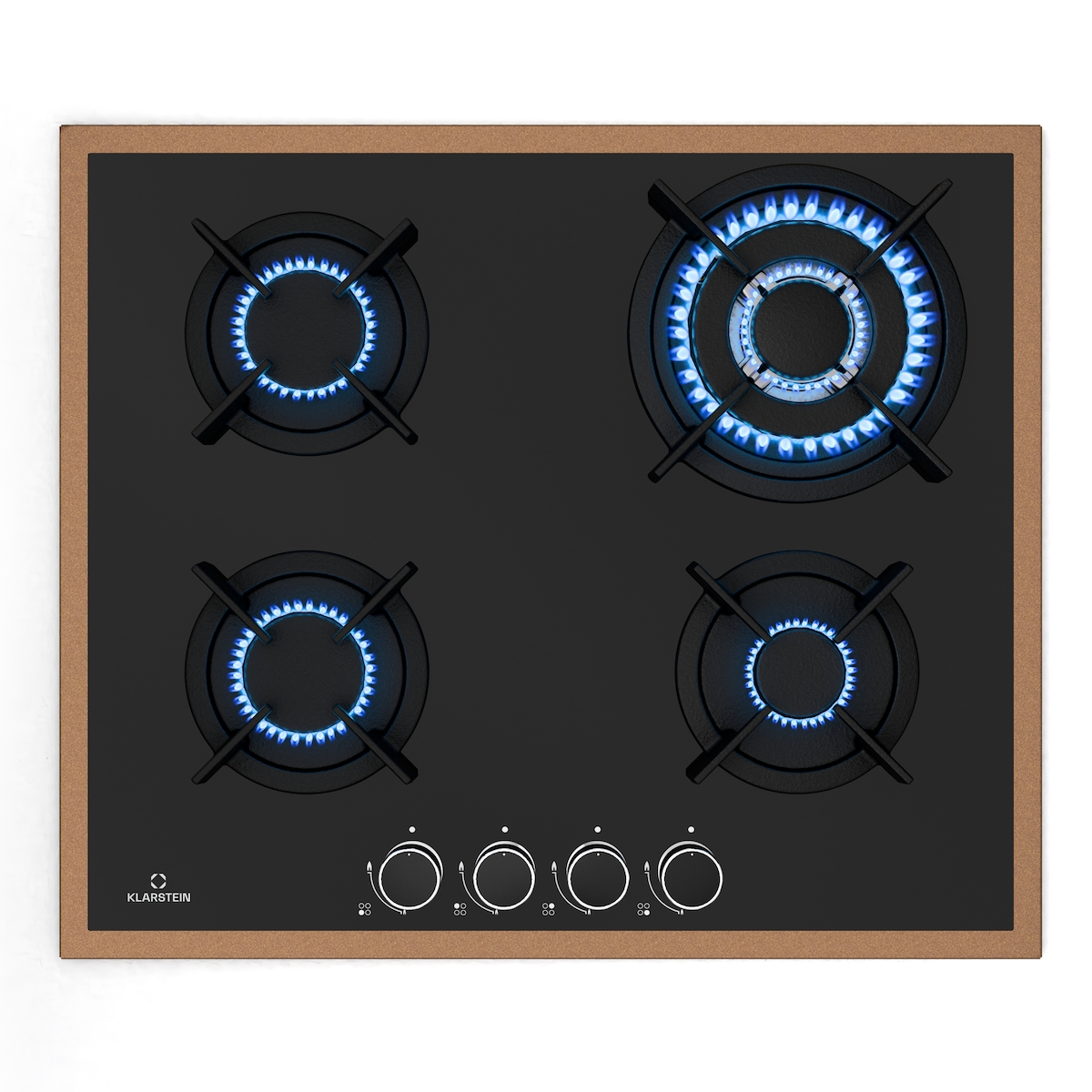 Klarstein Lumiflame Gaskochfeld | 4 Brenner | Kupferrahmen | Elektrische Zündung | 8 kW Leistung Schwarz Image