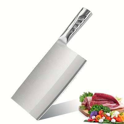 TEMU Meat Knife - High Carbon Stainless Steel Knife With Ergonomic Stainless Steel Handle, , Useful Kitchen Knife For Home And Restaurant, Chinese Kitchen Knife, Hand Tools, Knife Sets, Silvery Image