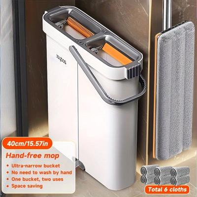TEMU Mop And Mop Bucket Combination Set, Hand- Floor Mop And Bucket, With 4 Washable And Reusable Microfiber Cloths, Dry And Wet Use, Can Mop Tiles, Wooden Floors, Marble, Etc Image