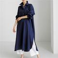 Femmes Robe Longue Maxi Robe Robes inspirées du lin Robe Chemise Robe Décontractée Robe en coton et lin Élégant Occasionnel Vacances Quotidien Date Coupe régulière Uni manche longue Revers Noir bleu