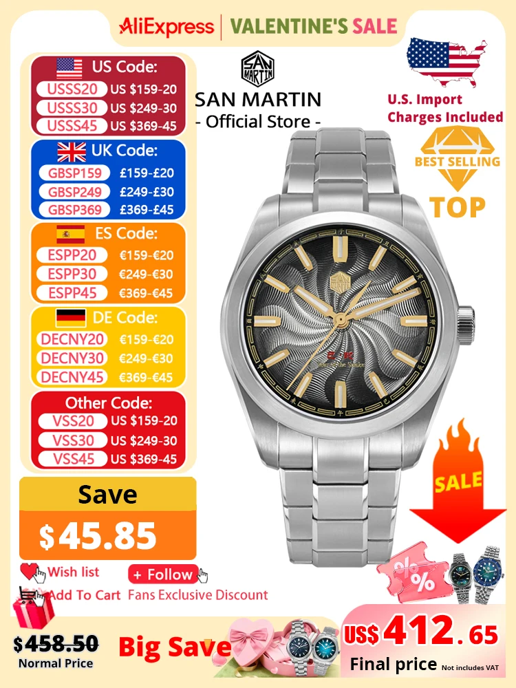 San Martin 2025 Guilloche Dial Snake Year Limited 39 mm Miyota 90S5 Clear Caseback Herren automatische mechanische Uhr leuchtend SN0144 Image