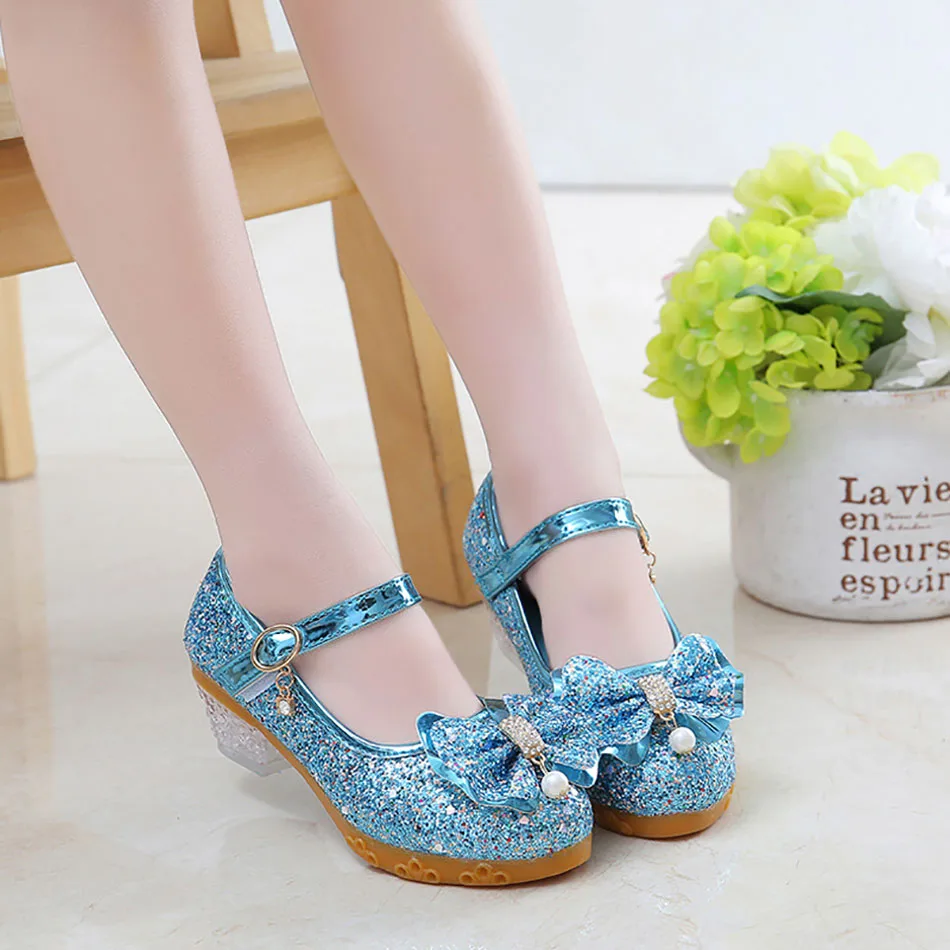 2022 Kleine Mädchen Anna Kristall Schuhe Mit Hohen Absätzen Kinder Prinzessin Glitter Schuhe Kinder Bühne Party Tanz Schuhe Rosa Silber schuhe