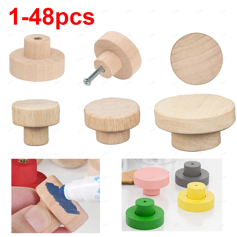 1–48 Stück Holzgriffe, rund, natürlich, massiv, für Schrank, Schublade, DIY, Farbe, quadratisch, Holz, Kleiderschrank, Schrank, Türgriffe
