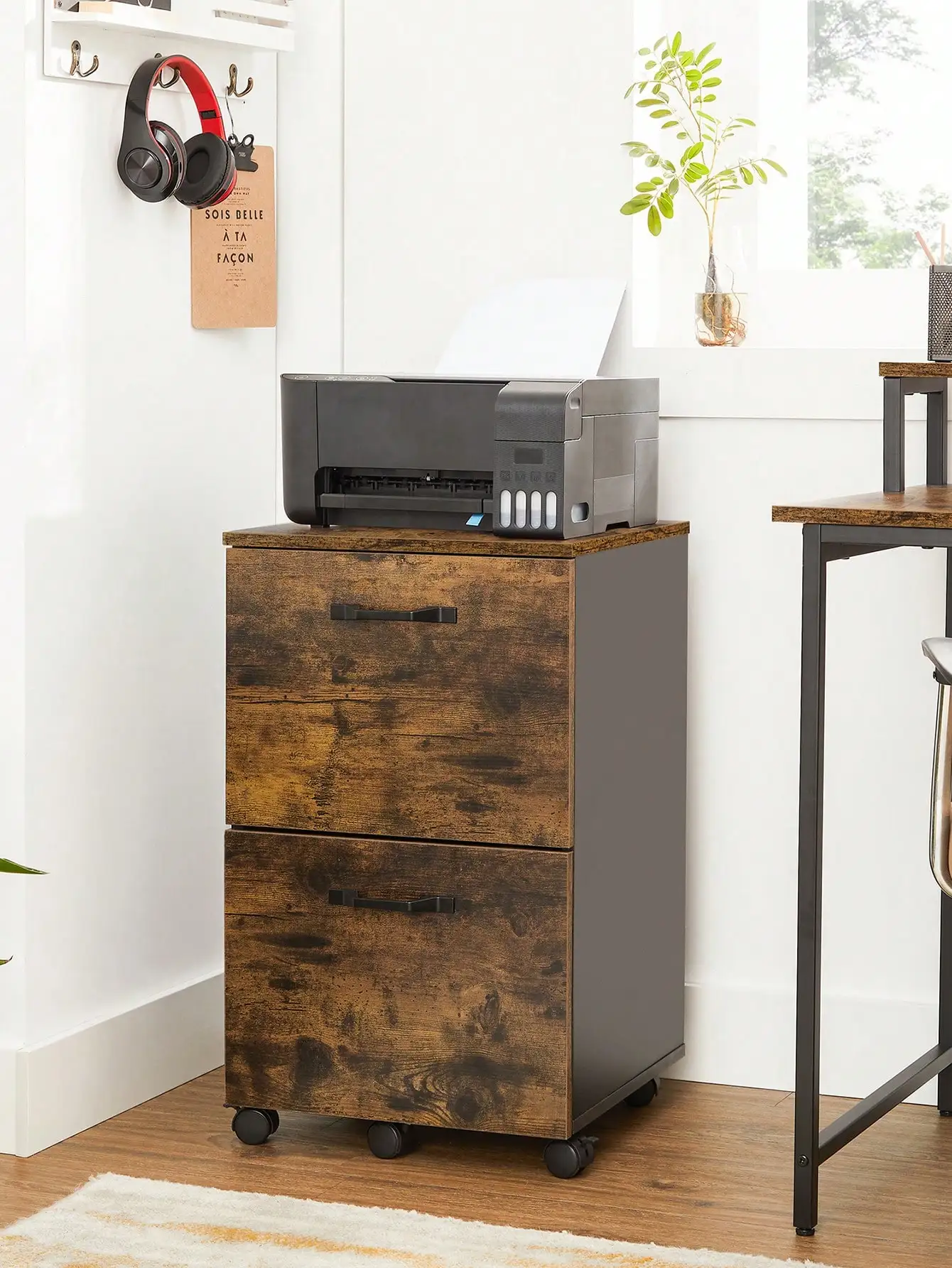 VASAGLE Rollcontainer, Aktenschrank mit 2 Schubladen, Büroschrank Image