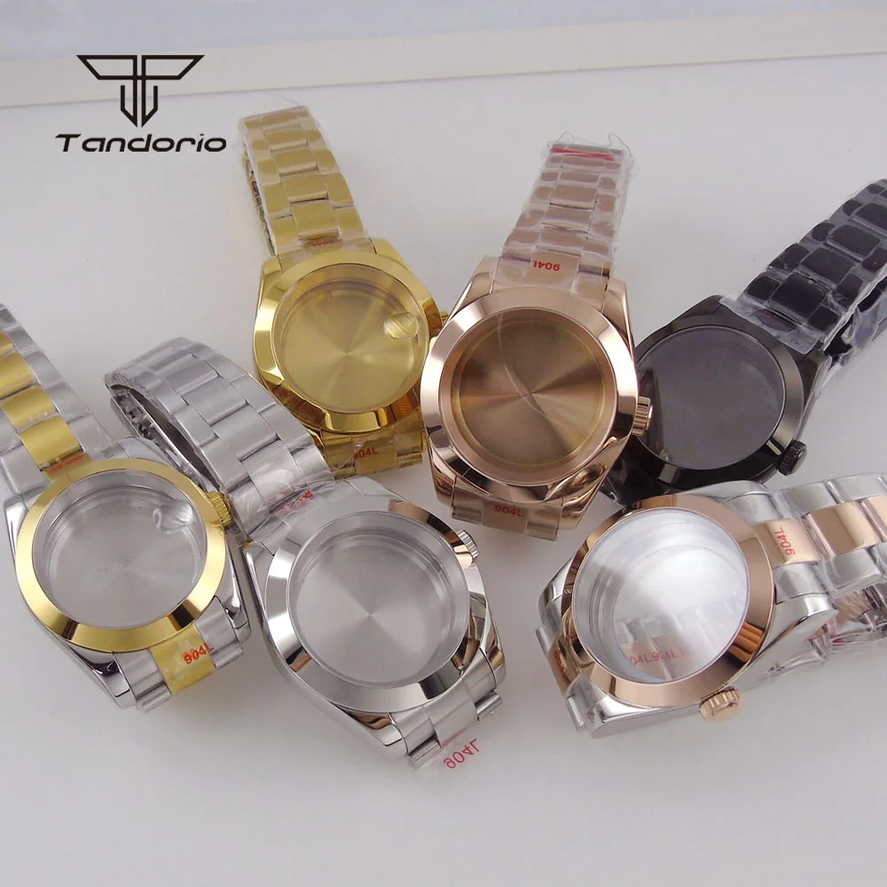 Mehrfarbiges 36 mm/39 mm automatisches Uhrengehäuse aus Stahl + Armband, polierte Lünette, Saphirglas, passend für NH34 NH35 NH36 NH38 ETA2824 PT5000 Movt Image