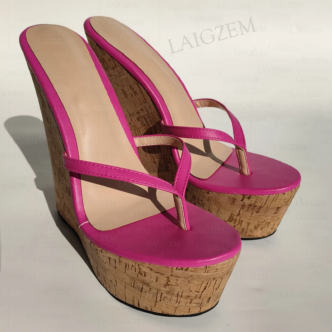 Berzimer Damen Sandalen Plattform Keile 17cm High Heels Flip Flop Kunstleder Party Damenschuhe Frau plus Größe 38 41 43 45 48