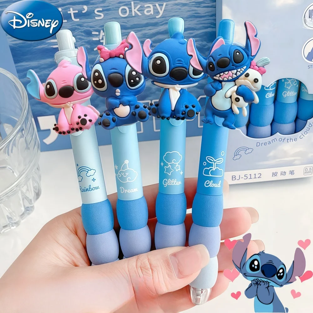 1/4 pezzi Disney Stitch Pen personaggio dei cartoni animati bambola Stitch penna a sfera clic nero forniture per l'apprendimento degli studenti giocattoli per bambini regalo