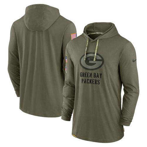 Olivgrünes Nike Bay Packers 2022 Salute to Service-T-Shirt mit Kapuze für Herren