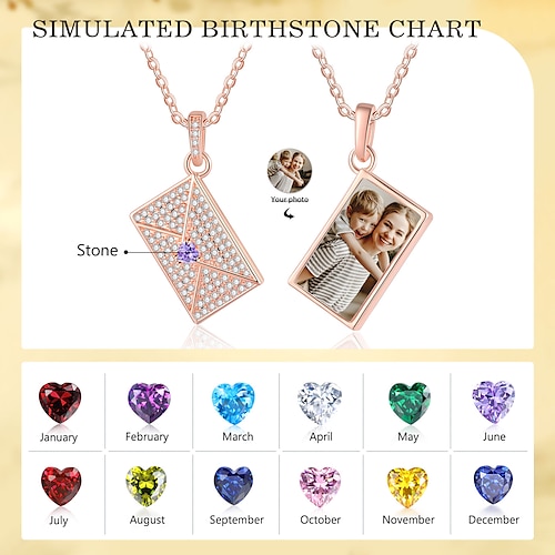 Personalisierte Halskette mit Geburtsstein und Foto Individuelles bestes Geschenk für Mama - Erhältlich in vier Farben einzigartiges Andenken-Geschenk für Ehefrau und Freundin perfektes Image