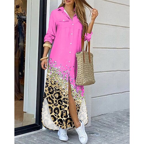 Damen kleid lang blusenkleid Casual kleid Sommerkleid Stilvoll Brautkleider schlicht Urlaub Täglich Verabredung Regular Fit Farbblock Langarm Kargen Schwarz Gelb Rosa Rote Sommer Frühling Image