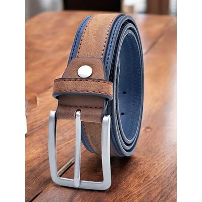 Men's Two-Tone Faux Leather Belt Stylish Brown and Blue Design with Metal Buckle for Casual and Formal Wear