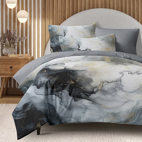 Bettbezug-Set aus 100 % Baumwolle, Marmormuster-Set, Bettdeckenbezug-Set, weiches 2/3-teiliges Luxus-Bettwäsche-Set, Heimdekoration, Geschenk, King-Size-Bett, Queen-Size-Bettbezug Image