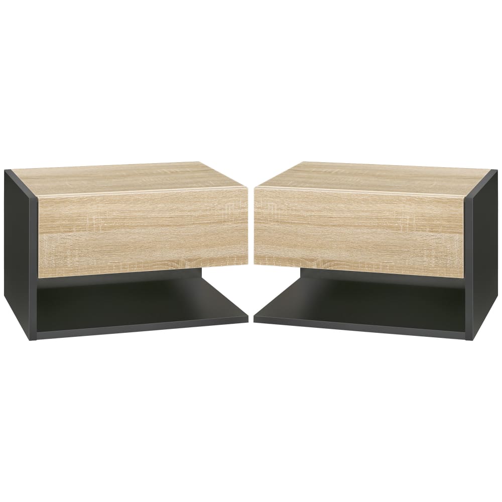 Lot de 2 tables de chevet murales aspect chêne clair noir