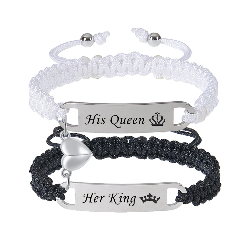 Personalized Matching Couples Bracelets Queen& King Bracelets Engraved Couples Bracelets Relationship Bracelet for His and Hers