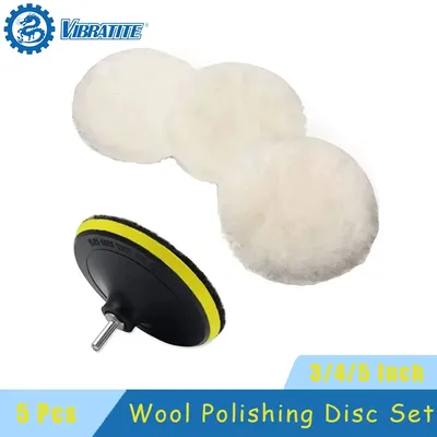 5 Pcs Wool Polishing Buffing Pad 3/4/5 Inch with M10 Drill Adapter for Drill Buffer Attachment
