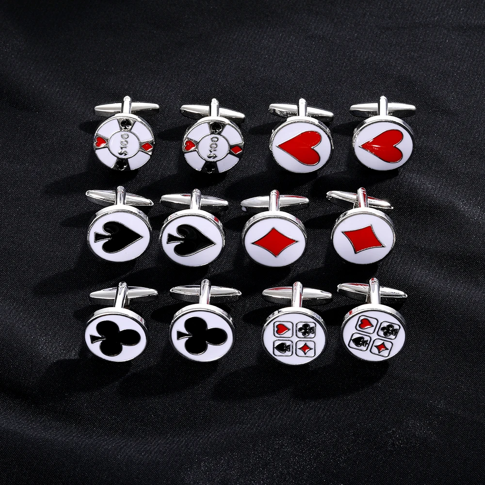 Luxury Poker Chip Cufflinks with Oil Drip Design for Stylish Men Diamonds, Hearts, Spades and Clubs Pattern Button