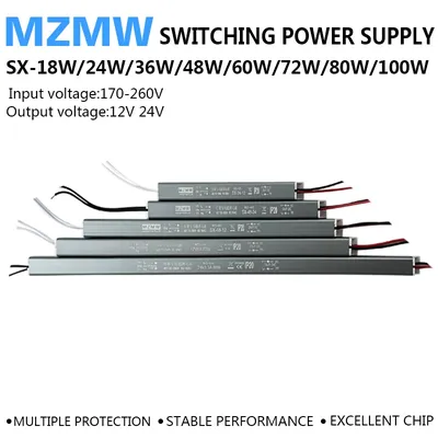 LED Driver 18W 24W 36W 48W 60W 72W 80W 110W 170-260V AC/DC 12V 24V Ultrathin Switching Power Supply