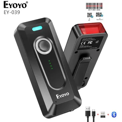 Eyoyo EY-039 2D Bluetooth Barcode Scanner Wireless with Clip 2000mAh Battery Level Indicator