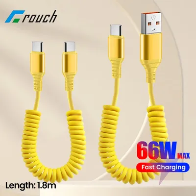 66W Car Spring Data Cable Telescopic USB C To Type C Cable for iphone 15 16 Samsung Xiaomi Fast Charging/Data Transfer Wire Cord