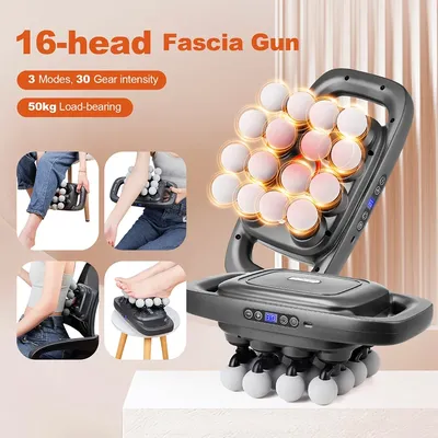 16-Head Fascia Gun High-Frequency Vibration Body Massage Gun Waist and Back Massager Neck Shoulder