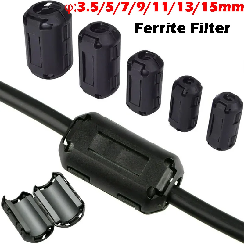 5/10Pcs 3.5/5/7/9/13/15mm Toroidal Core Ferrite Bead Clip Choke EMI RFI Noise Filter Clip For USB/Video Cable Power Cord
