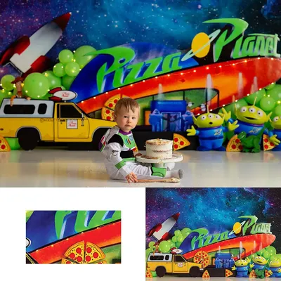 Pizza Planet Backdrop Kids Baby 1st Birthday Photocall Decors Child Boys Adult Cake Smash