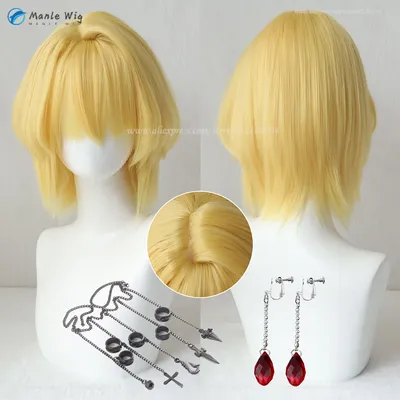 Anime Kurapika Wigs Short Golden Kurapika Kurta COS Wig Kurapika Cosplay Rings Chain Accessories Heat Resistant Hair + Hairnet