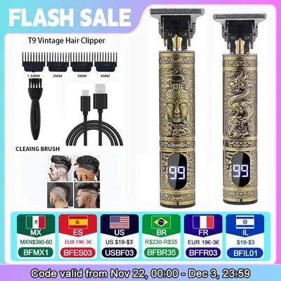 Portable Hair Cutting Machine T9 Vintage Hair Trimmer USB Fast Charging Shaver Barber Cordless Hair