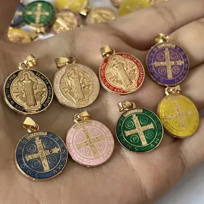 30 Pieces Religious Multicolor Saint Benedict Medal Catholic Gold Plated SB Medal Coin San Benito