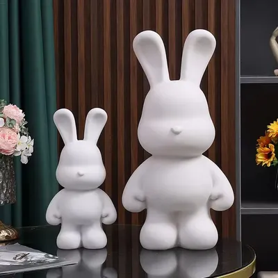 New DIY Paint Fluid Animal Bear Rabbit Lucky Dragon White Hand Painted Home Decoration Doll Toy