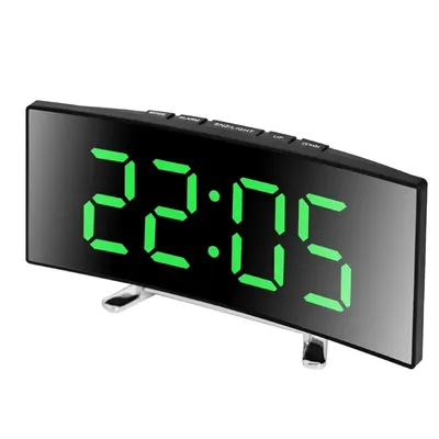 Creative Curved Electronic Clock, LED Large Screen Plug-in Battery Dual-purpose Mirror Alarm Clock,