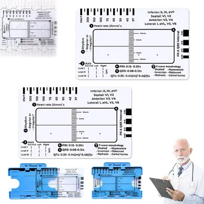 Ecg 7-step Ruler Ecg/ekg 7-step Ruler Card, Portable Pocket Ecg Ekg Caliper With Protective Sheath
