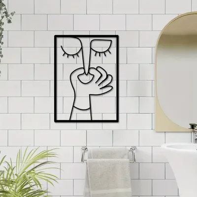 1pc Unique Metal Portrait Funny Toilet Wall Art - Humorous Bathroom Sign with Minimal Line Art